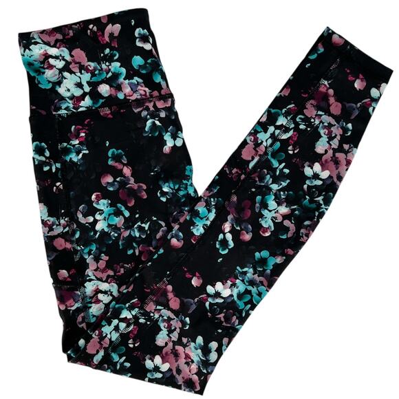 Avia Active Core Performance Legging Black Multi Watercolor Floral Small 4-6 - Picture 1 of 13